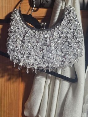 Vintage Silver Beaded Crystal Evening Bag